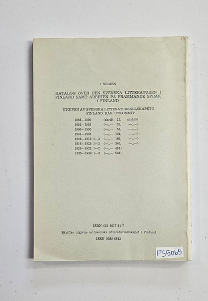 Katalog: över den svenska litteraturen 1 Finland 1933-1938